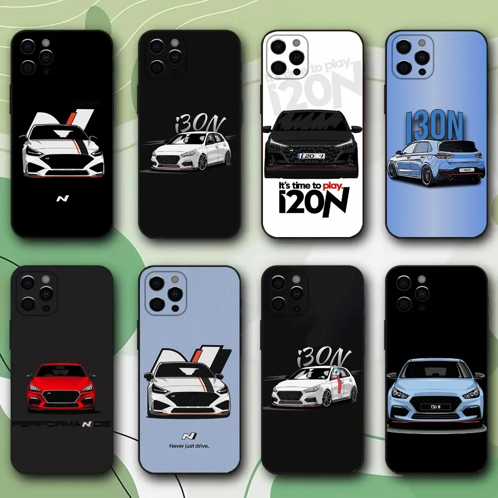 Funda de teléfono I-I30N de coche deportivo azul y rojo para iPhone 16,15,14,13,12,11,Pro,X,XS,Max,XR,Plus,Mini cubierta negra suave