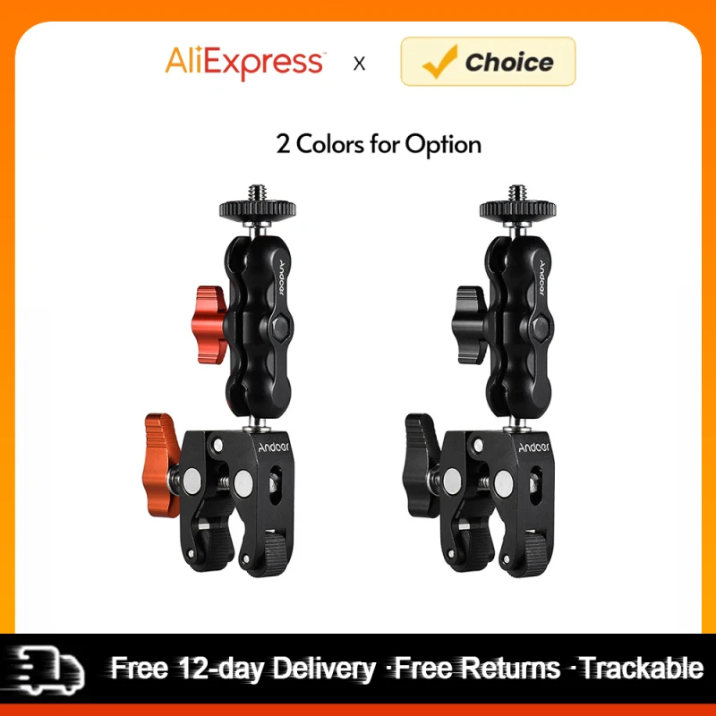 Andoer-abrazadera multifuncional para montaje en bola, brazo de fricción articulado, súper abrazadera con tornillo de 1/4 pulgadas para luz LED de Monitor GPS