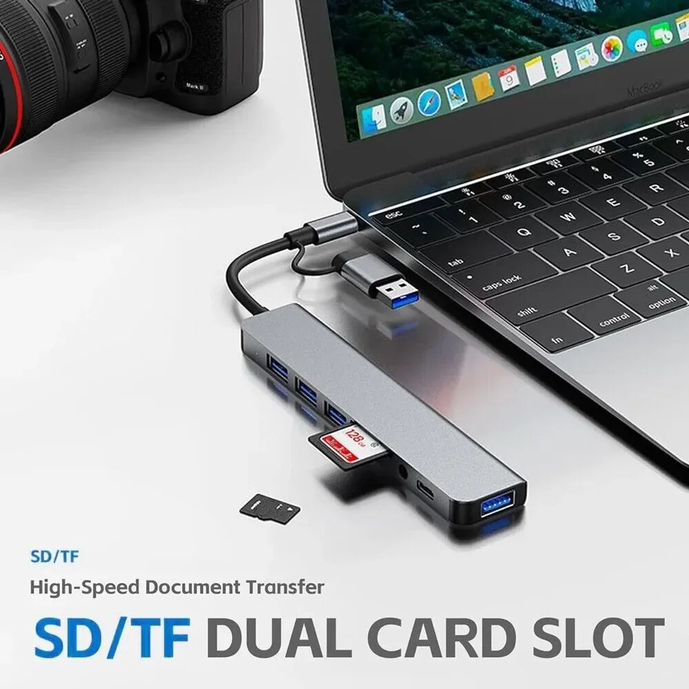 HUB USB 8 en 2 con lector de tarjetas divisor, puerto USB C, USB 3.0 / 2.0, lector de tarjetas divisor SD/TF, estación de acoplamiento - imagen 5