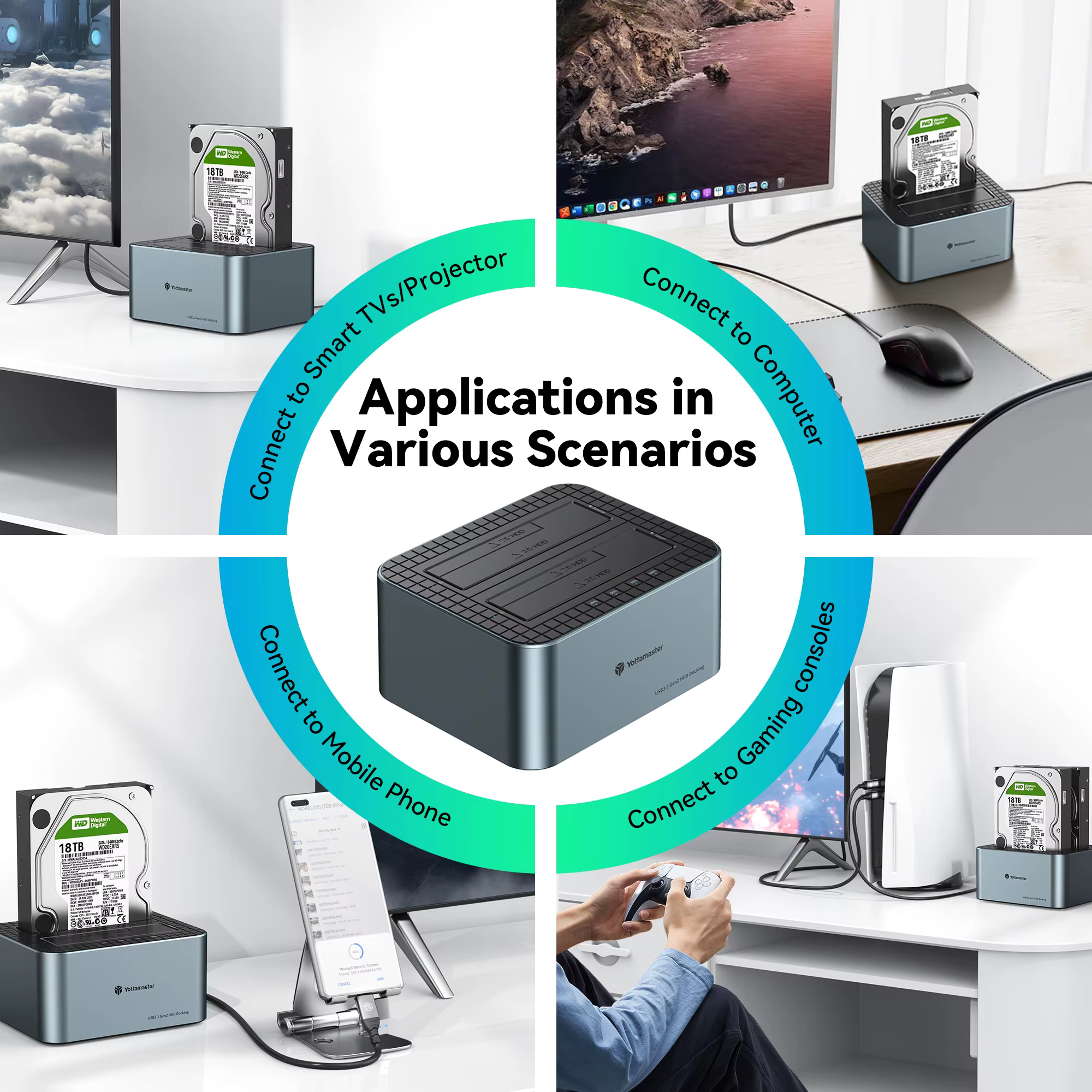 Yottamaster-estación de acoplamiento para disco duro USB 3,0, tipo C, doble bahía, SATA, HDD, estación de acoplamiento con clon sin conexión para HDD SSD de 2,5/3,5 pulgadas - imagen 2