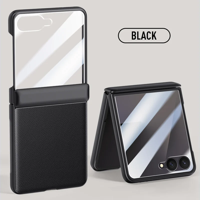 Con resorte con bisagras de cuero PU protector de pantalla de vidrio templado funda de teléfono para Samsung Galaxy Z Flip7 5G flip 7 cubierta a prueba de golpes