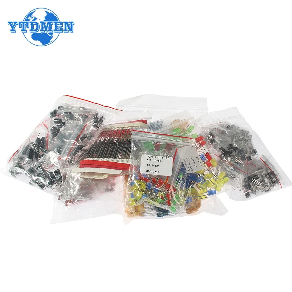YTDMEN-condensador electrolítico de cerámica, Kit de resistencias LED, conjunto de diodos, paquete de transistores, surtido de componentes electrónicos Diy, 1490 piezas - imagen 3