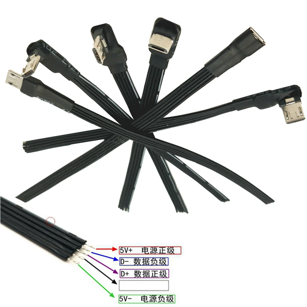 Interfaz Android DIY con cable plano 5P/4P negro 5CM 10CM 20CM 30cm 50cm 100cm 1 pieza DIY mini USB enchufe hembra soldado