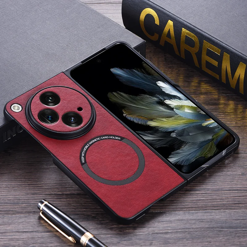 Funda de carga inalámbrica magnética de plástico duro con protección de lente a prueba de golpes de cuero PU de primera calidad para OPPO FIND N3 ONEPLUS Open