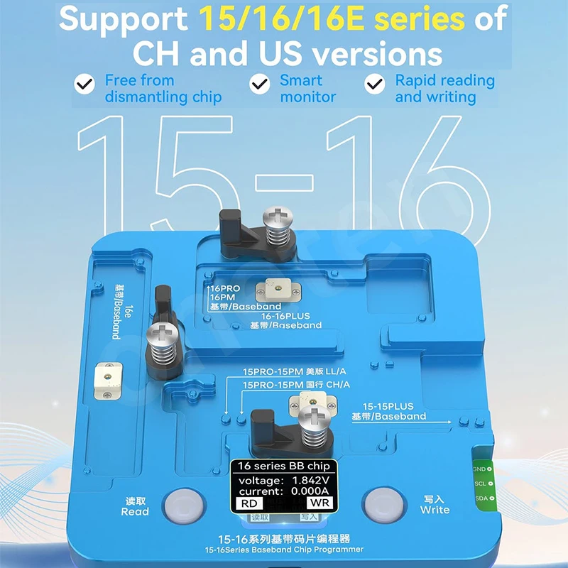Programador de reparación EEPROM de Chip de banda base integrado JCID para iPhone 15/16/16E serie de versiones CH EE. UU. CPU IC Chip herramienta de lectura y escritura - imagen 2
