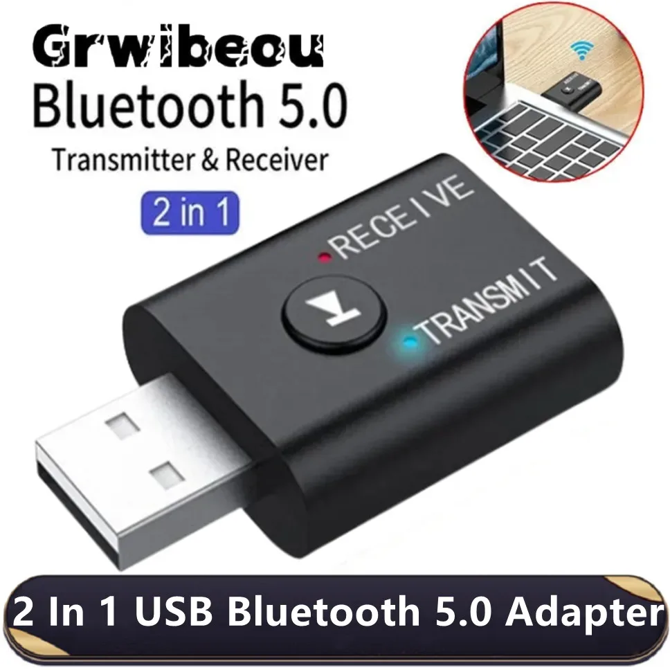 Adaptador USB Bluetooth 2 en 1, transmisor 5,0, Bluetooth para ordenador, TV, portátil, altavoz, adaptador de auriculares, receptor inalámbrico Bluetooth