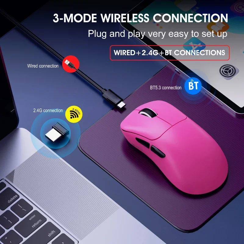 Ratón inalámbrico Bluetooth BT5.3, ligero, 1000dpi, recargable, ergonómico, blanco, portátil, para tableta, PC, ratón rosa - imagen 5