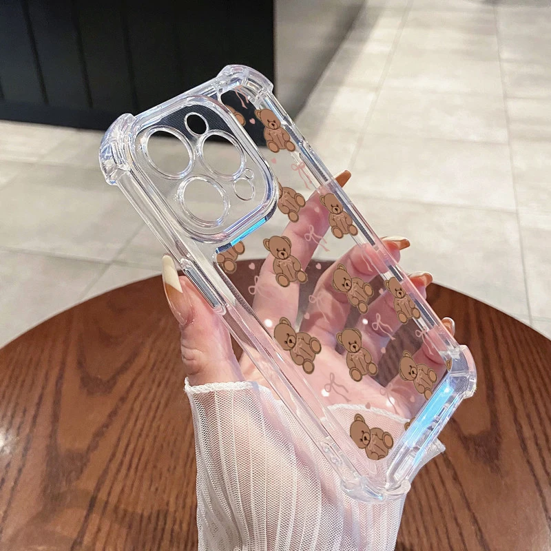 Funda de teléfono transparente con bonito lazo de osito para iPhone 11 12 13 14 15 16 17 Pro Max 17 Air 7 8 Plus X XR XS funda transparente de silicona - imagen 3