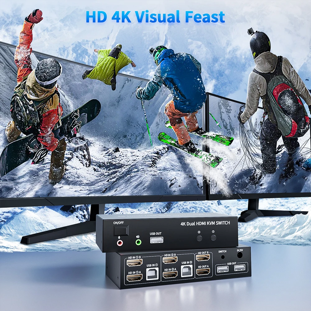 Conmutador KVM HDMI de Monitor Dual, conmutador KVM USB HDMI 4X2/2X2 o HDMI + puerto de pantalla, conmutador KVM USB con pantalla Dual - imagen 5