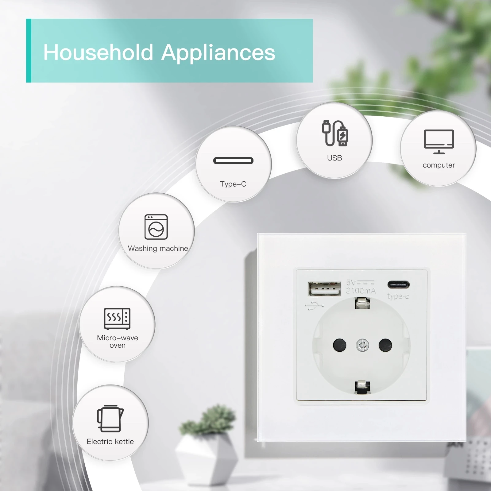 Enchufes estándar de la UE BSEED, enchufe de pared individual, enchufe de doble marco con tomas USB, Panel de vidrio, enchufes Triples tipo C para el hogar - imagen 4