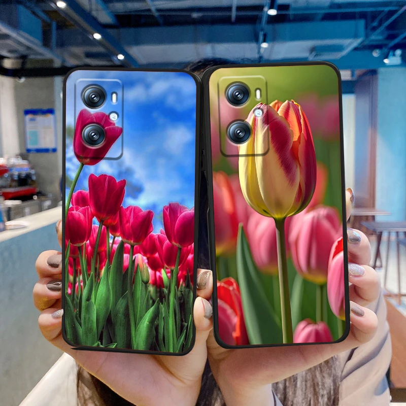 Tulipanes girasol Rosa flor para Xiaomi Redmi 9A 9C 9AT 10C 9 9T 10 12C 13C A3 12 K60 A1 K50 K40 5G, funda negra para teléfono - imagen 2