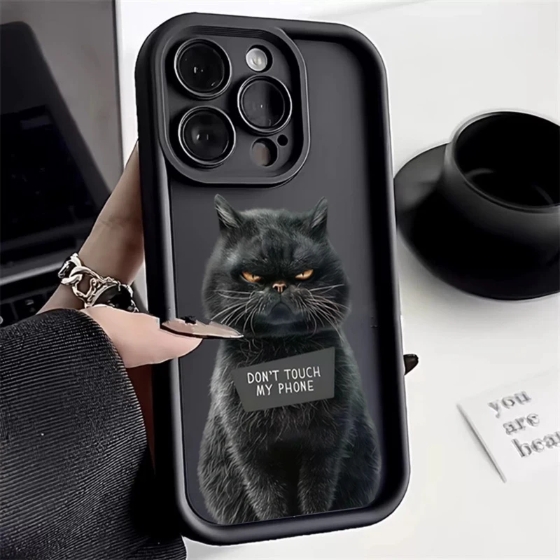 Funda de teléfono suave de silicona con bonito gato negro para iPhone 17 Pro Max 16 Pro 15 14 13 12 11 17 Air 16E XS Max X XR 7 8 Plus SE2 - imagen 2