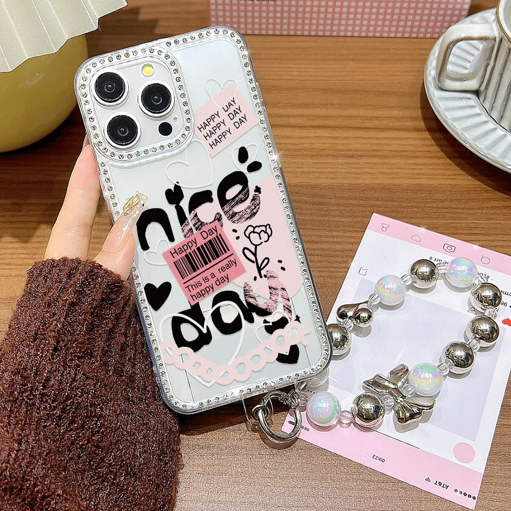 Funda de teléfono con cordón de diamante para iPhone 17 16 Pro Max 11 13 15 14 12 Air 17promax 16promax Funda transparente a prueba de golpes - imagen 3