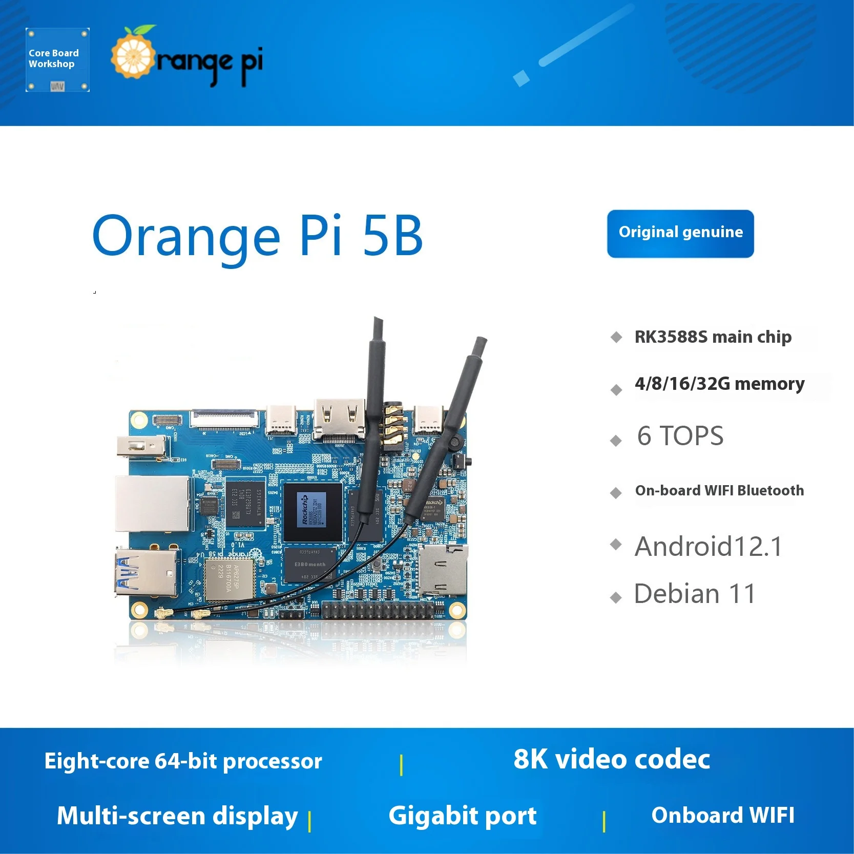 Placa de desarrollo Orange Pi 5B Ruixin Micro 3588S Memoria 4G/8G/16GB