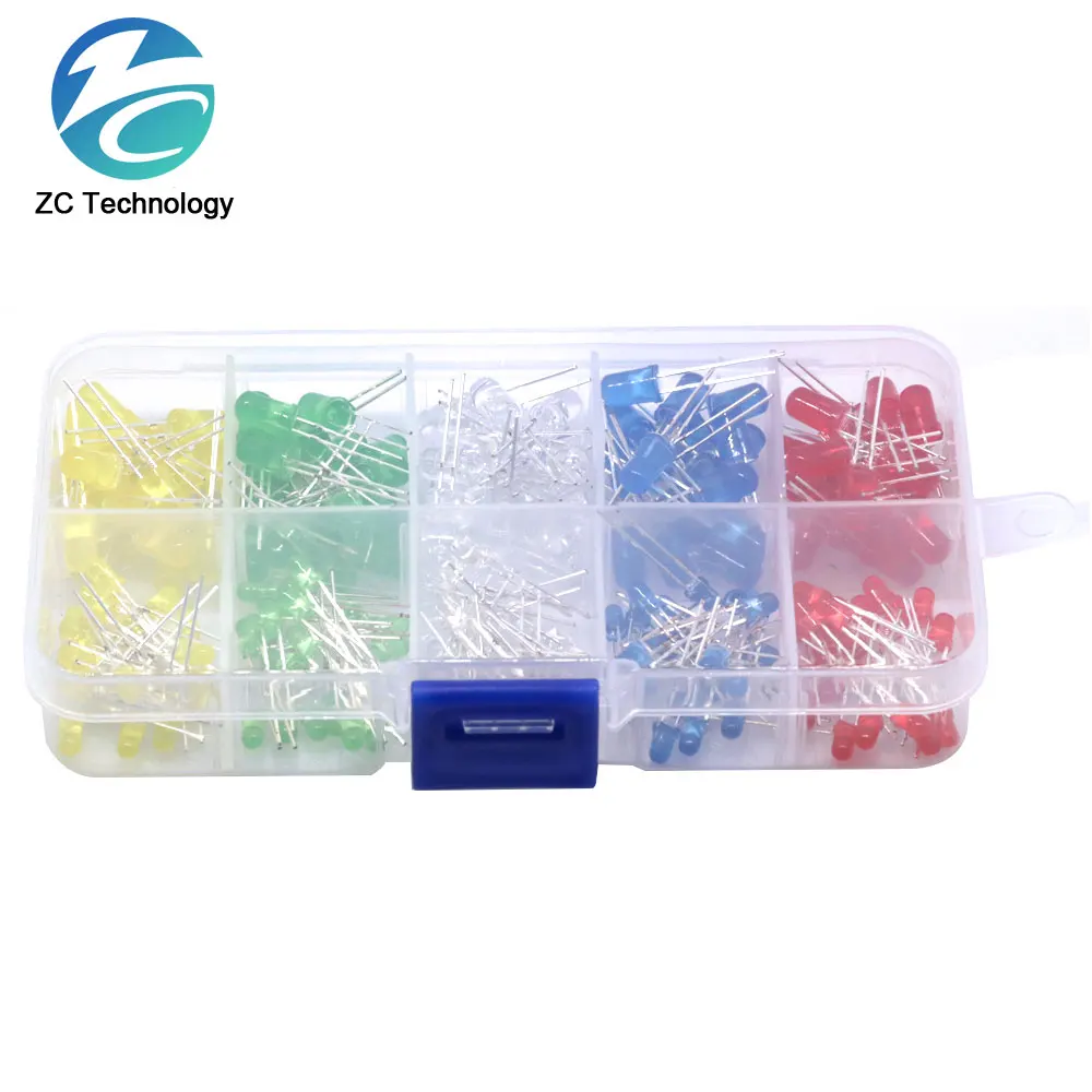 Kit de Led de 3MM y 5MM con caja, surtido de diodos emisores de luz de 5 colores, rojo, verde, amarillo, azul y blanco, 200 unids/lote, 20 unidades cada uno - imagen 4