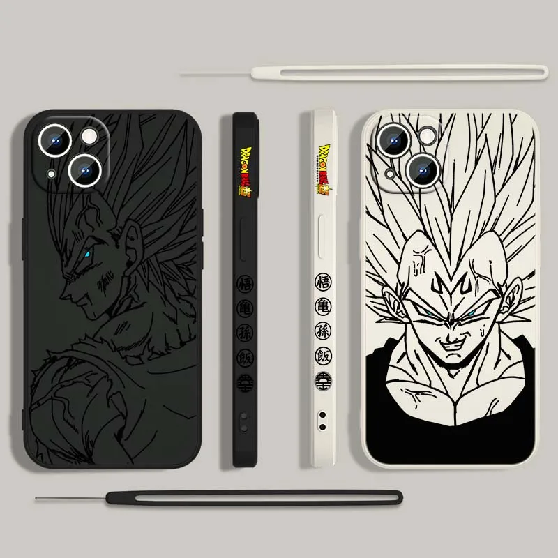 D-Dragon Ball Cool Vegeta Anime para Apple iPhone 17 16 15 14 13 12 11 Air Mini Plus Pro Max cubierta de la caja del teléfono de la cuerda izquierda líquida - imagen 2