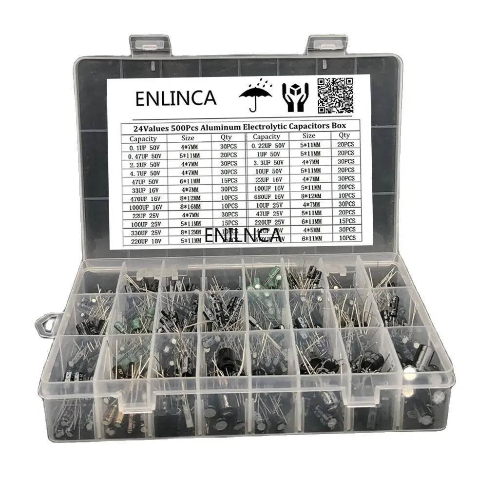 510 unids/lote 0,1 UF-1000UF 24 valores condensadores electrolíticos de aluminio 16-50V mezcla condensador electrolítico kit surtido y caja de almacenamiento - imagen 2