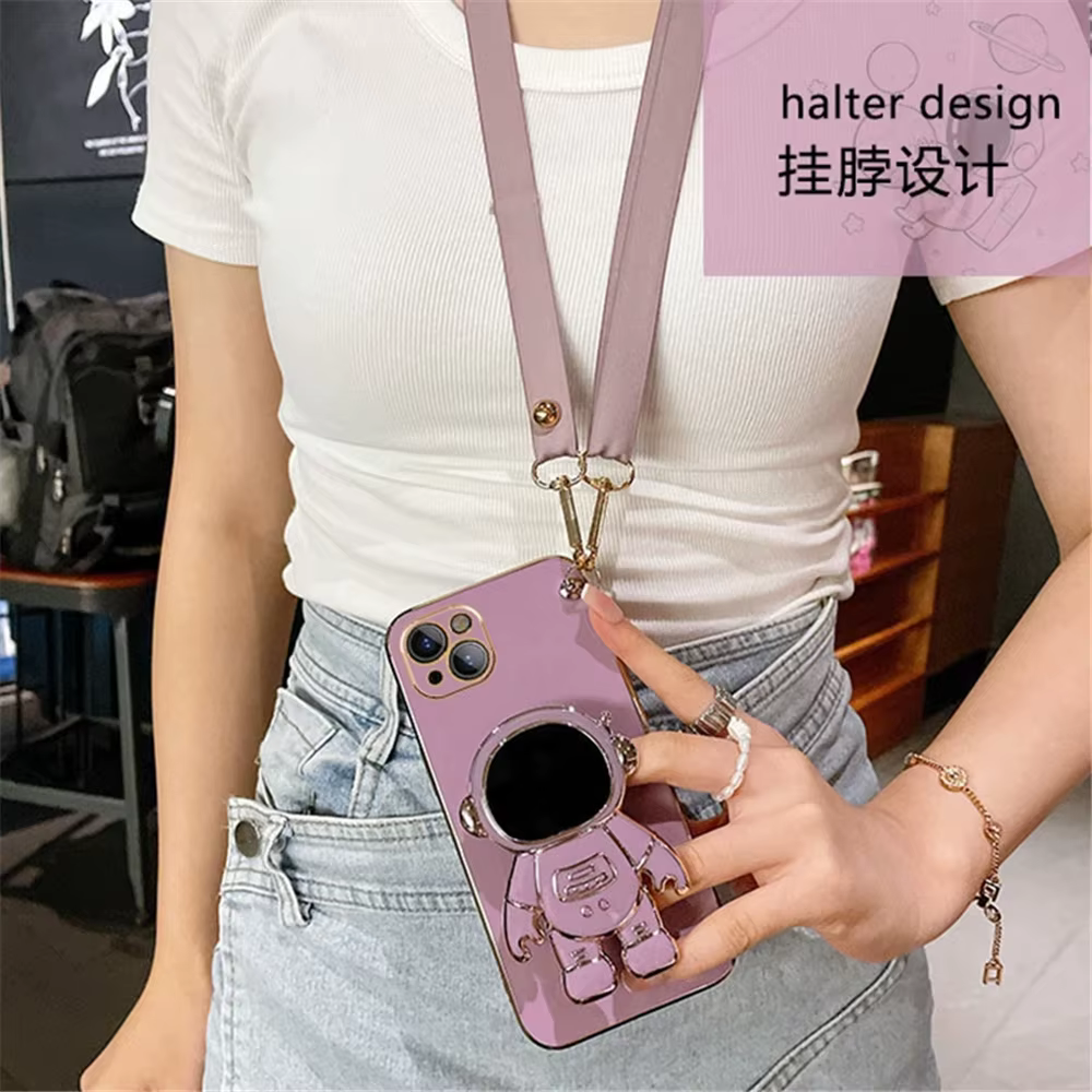 Funda blanda con cordón cruzado y soporte de astronauta enchapado para Samsung Galaxy S23 S22 S21 Ultra S20 FE S10 Plus Note 20 - imagen 3