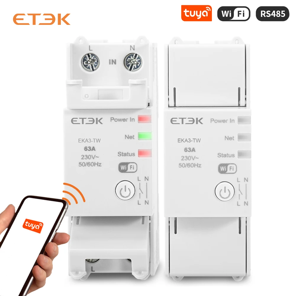 ETEK TUYA relé inteligente 63A Control inalámbrico medidor de corriente y energía ajustable carril DIN 2P para sistema Solar/cargador EV EKA3