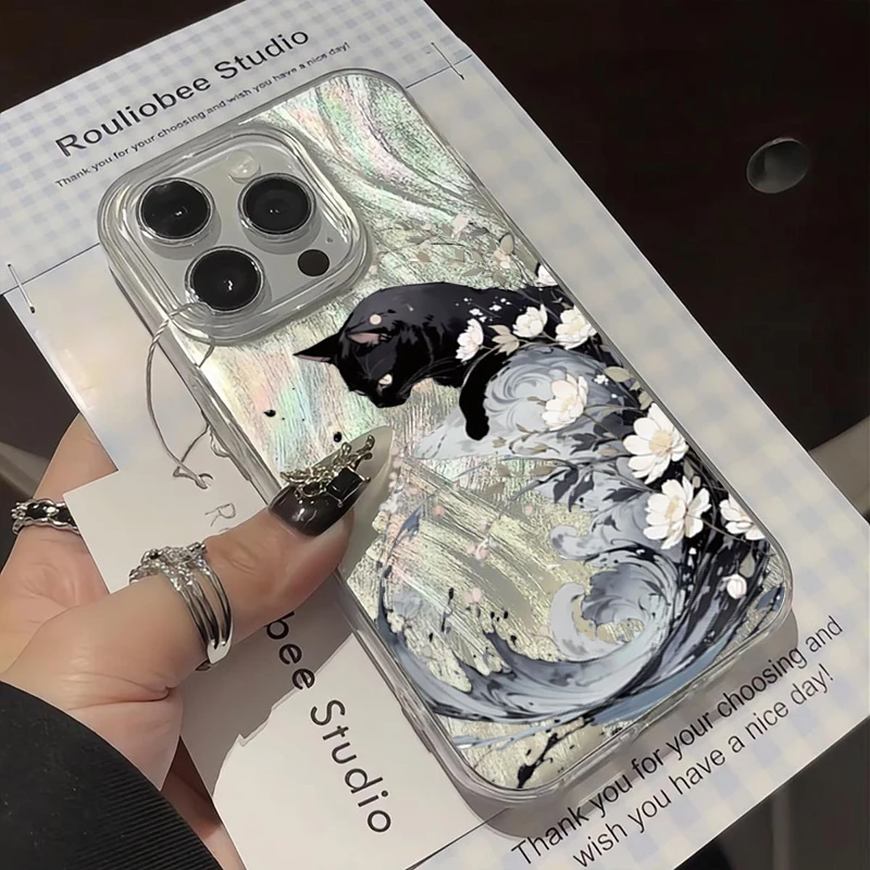 Serie de primavera flor de pera negro lindo gato funda de teléfono para Xiaomi Redmi 13 12 14C 13C Redmi Note 14 13 12 Pro Plus 12S 11 10 cubierta - imagen 4
