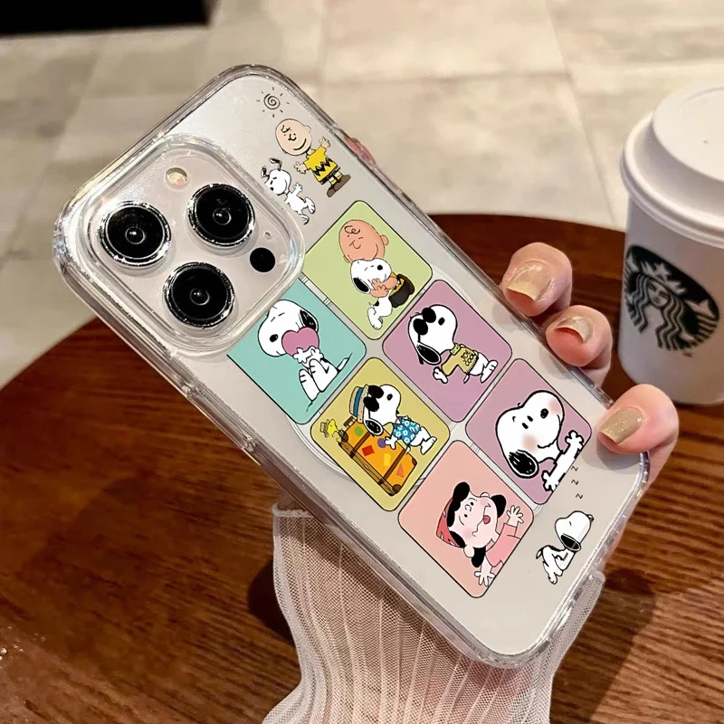 Lindo Y2K línea negra Snoopy con funda Magsafe para Iphone 16 Pro Max 16E 11 12 13 14 15 Pro Max 12 13 Mini 16 Plus cubierta magnética - imagen 5