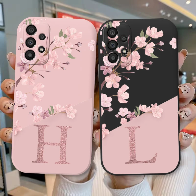 Funda de teléfono con letras y flores para Samsung Galaxy A33 5G, carcasa trasera de silicona suave A prueba de golpes, TPU, color negro