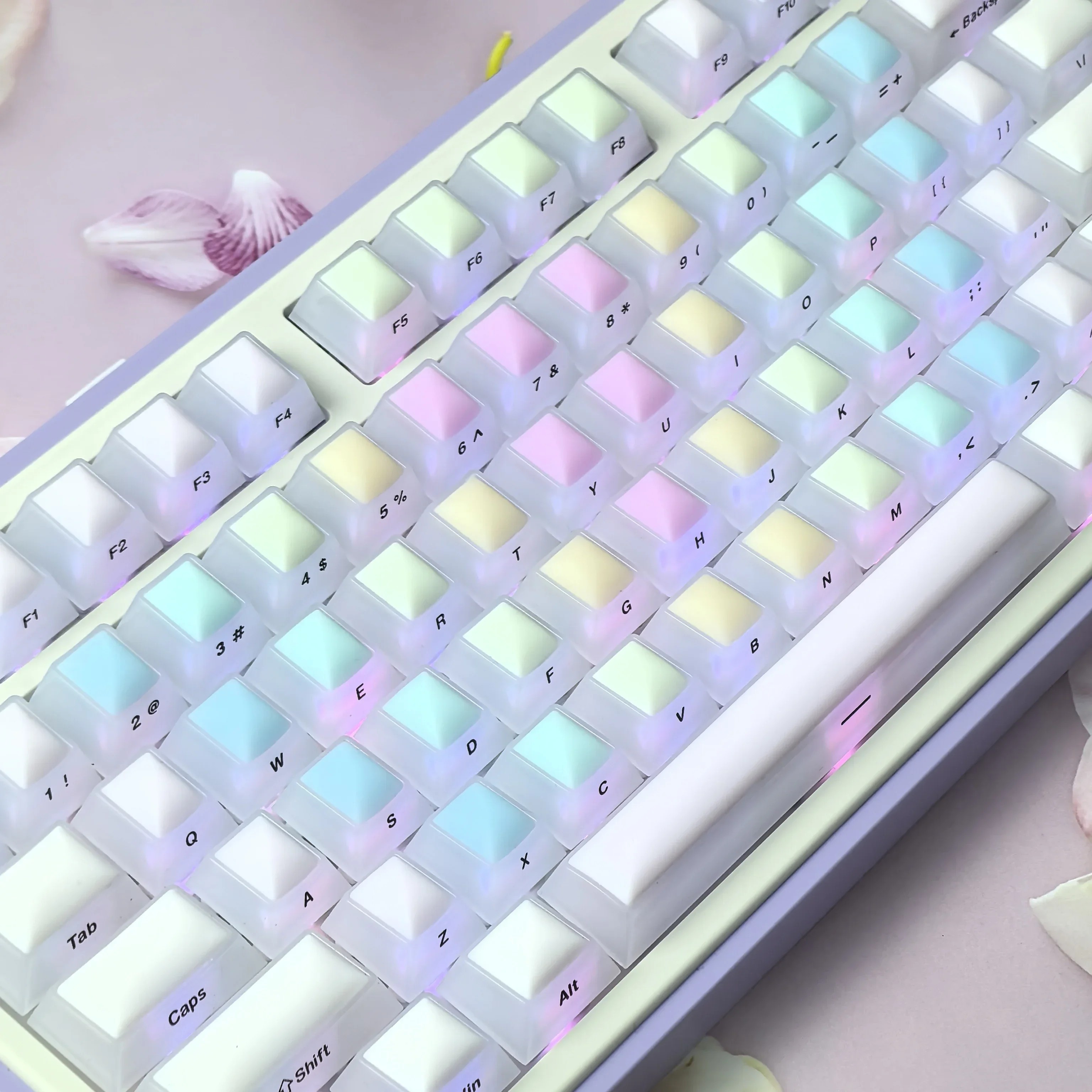 Tapa de tecla mate transparente, tapa de tecla de caramelo suave de arcoíris, teclas grabadas con lado blanco translúcido, Pc de cereza, 124 teclas, bonitas teclas DIY - imagen 4