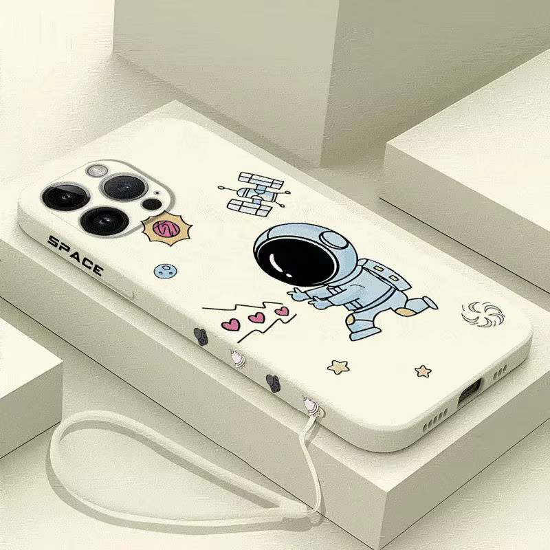 Funda de teléfono con astronauta espacial para Apple, carcasa con cuerda líquida izquierda para iPhone 15 Pro Max 14 13 Pro 11 12 7 8 Plus XS MAX XR 14 Plus - imagen 3
