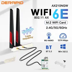 Adaptador Wi-Fi 6E AX210 M.2 con Bluetooth 5.3 y antenas