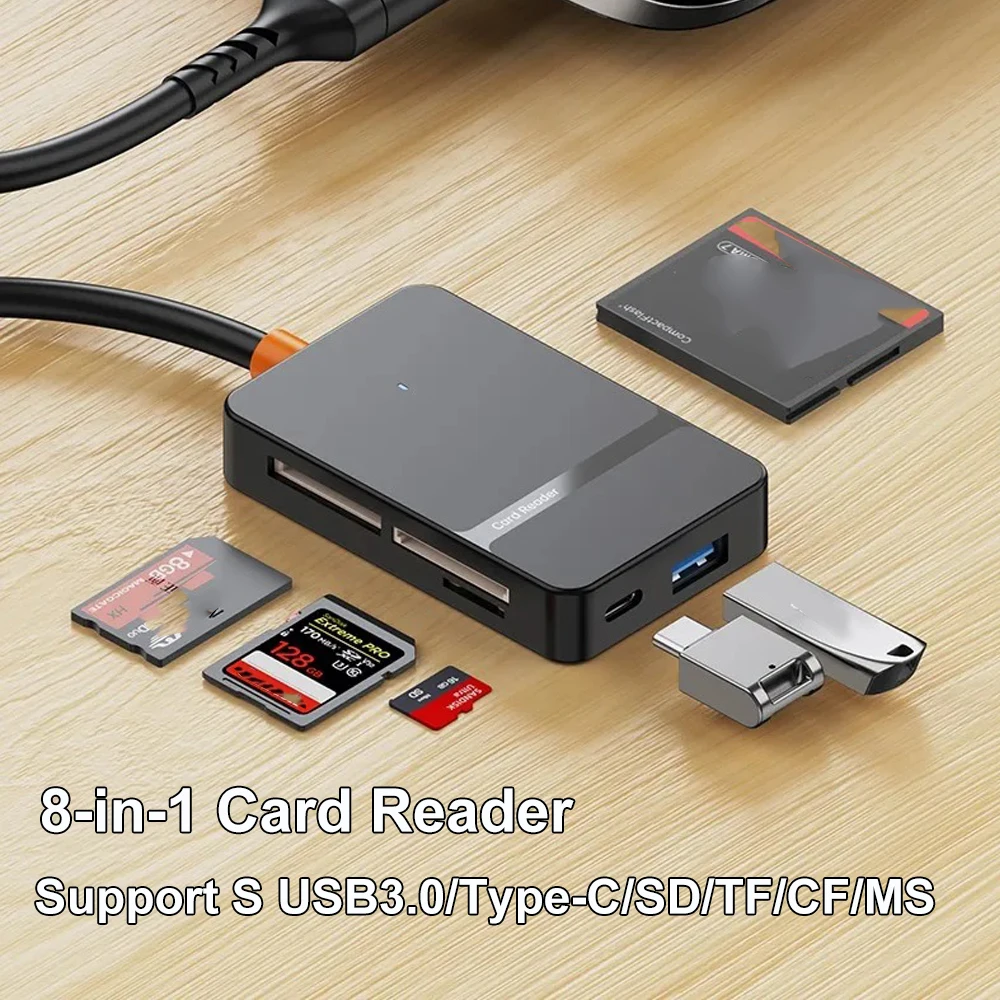 Lector de tarjetas USB 3,0 SD Micro SD TF CF MS adaptador de tarjeta Flash compacto para ordenador portátil PC lector de tarjetas múltiples 8 en 1 lector de tarjetas inteligentes - imagen 2