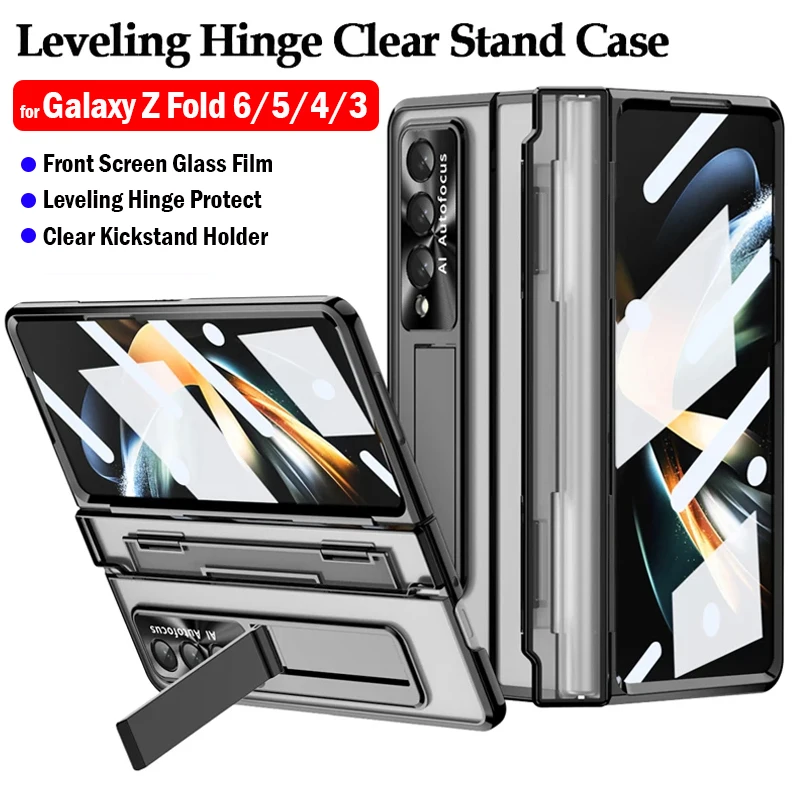 Funda con bisagra de nivelación para Samsung Galaxy Z, cubierta de soporte transparente con vidrio de pantalla frontal, plegable, 4 pliegues, 3, 4, 5, 6