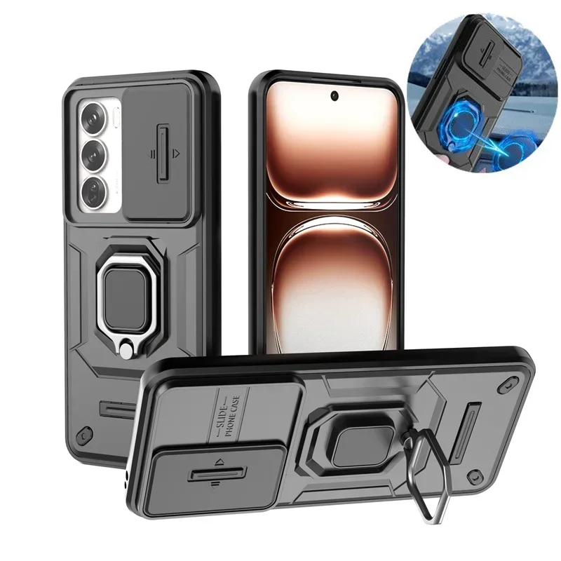 Para OPPO Reno 12 Pro 5G funda a prueba de golpes armadura lente deslizante funda de cámara para Reno 12 Reno12 Pro soporte anillo cubierta trasera - imagen 2
