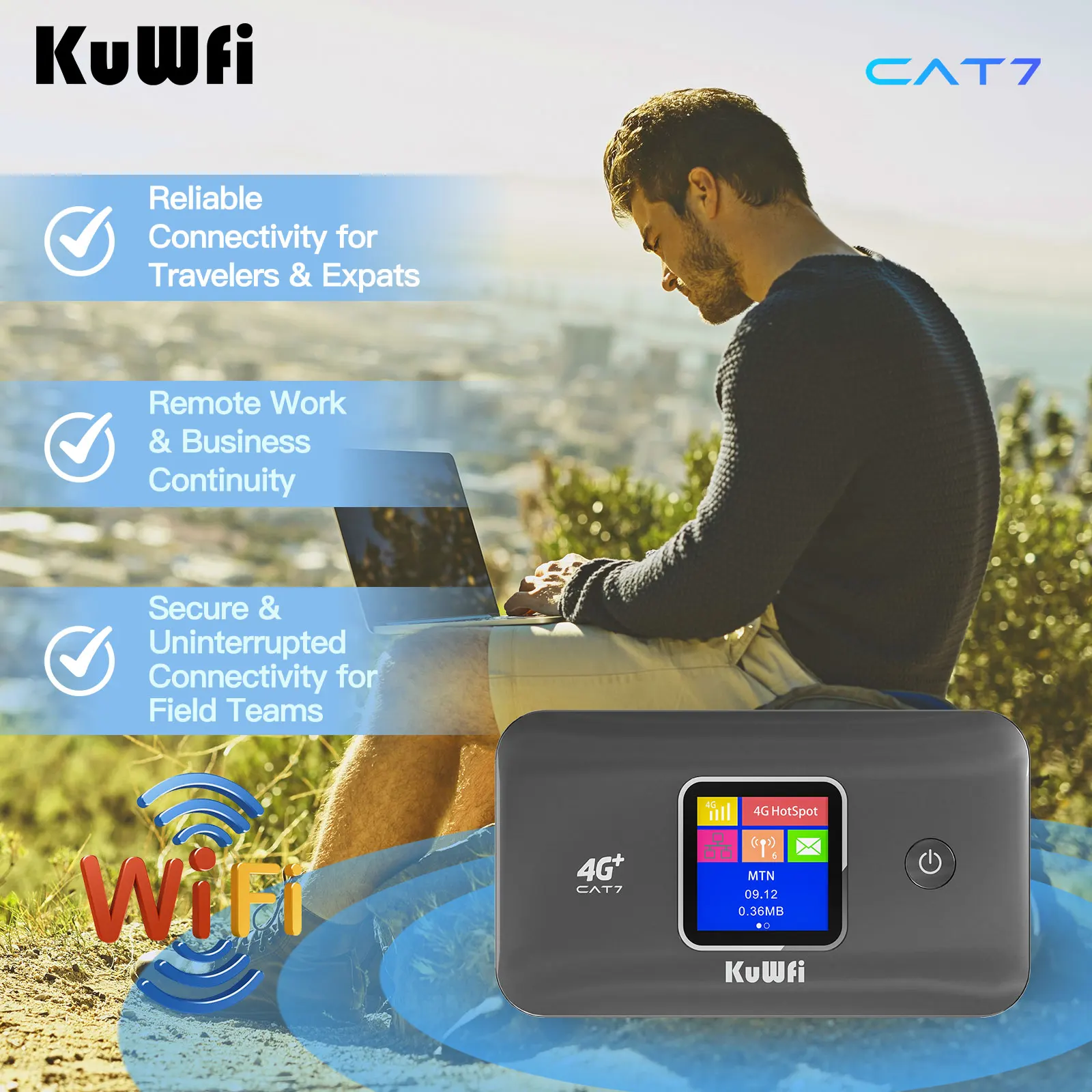 Enrutador KuWFi CAT7 4G LTE 1200Mbps 2,4G/5G velocidad WiFi única bolsillo portátil 4G + módem móvil 3000mAh Plug & Play compatible con 10 usuarios - imagen 3