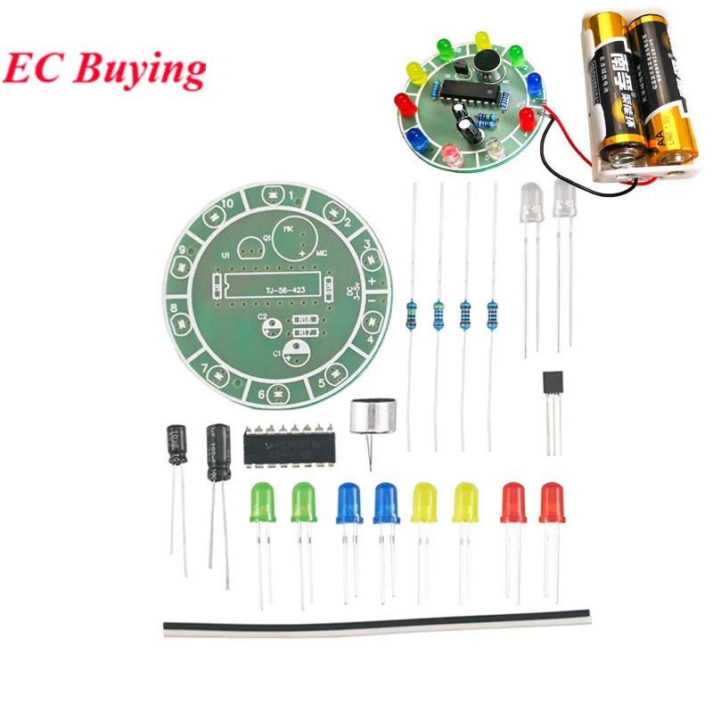 5 uds/1 ud CD4017 Kit de luz LED giratoria con Control de voz colorido kit de bricolaje de fabricación electrónica piezas de repuesto laboratorio para estudiantes