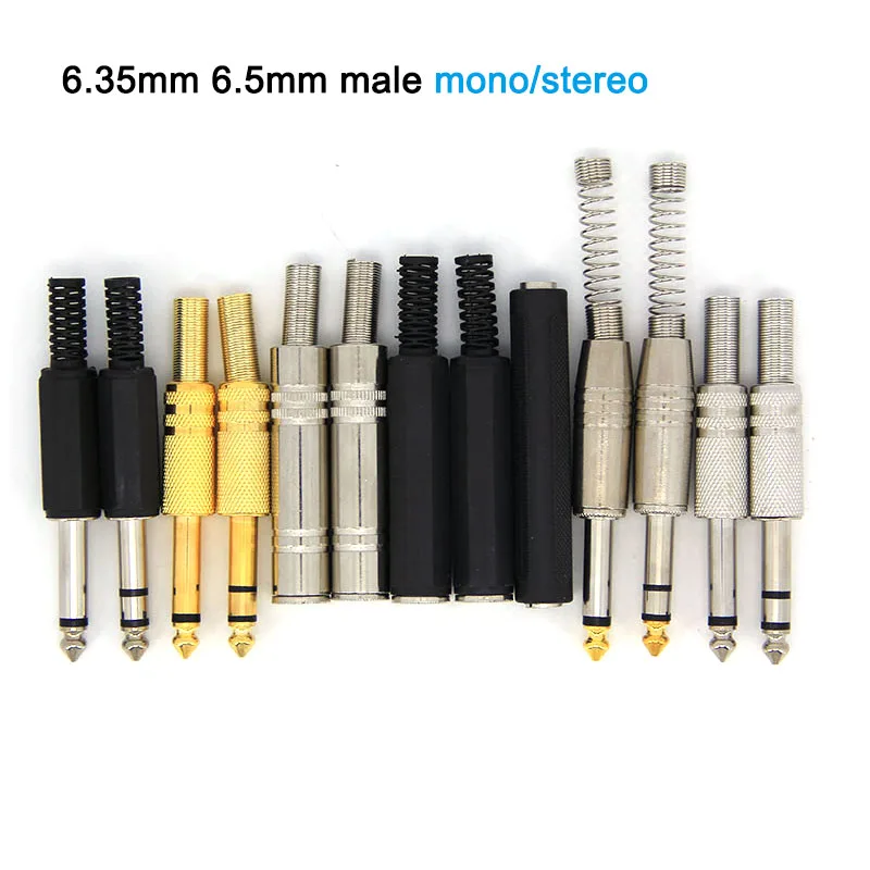 6,35mm 6,5mm audio macho mono estéreo enchufe de soldadura metal chapado en oro 2 3 polos amplificador micrófono convertidor h