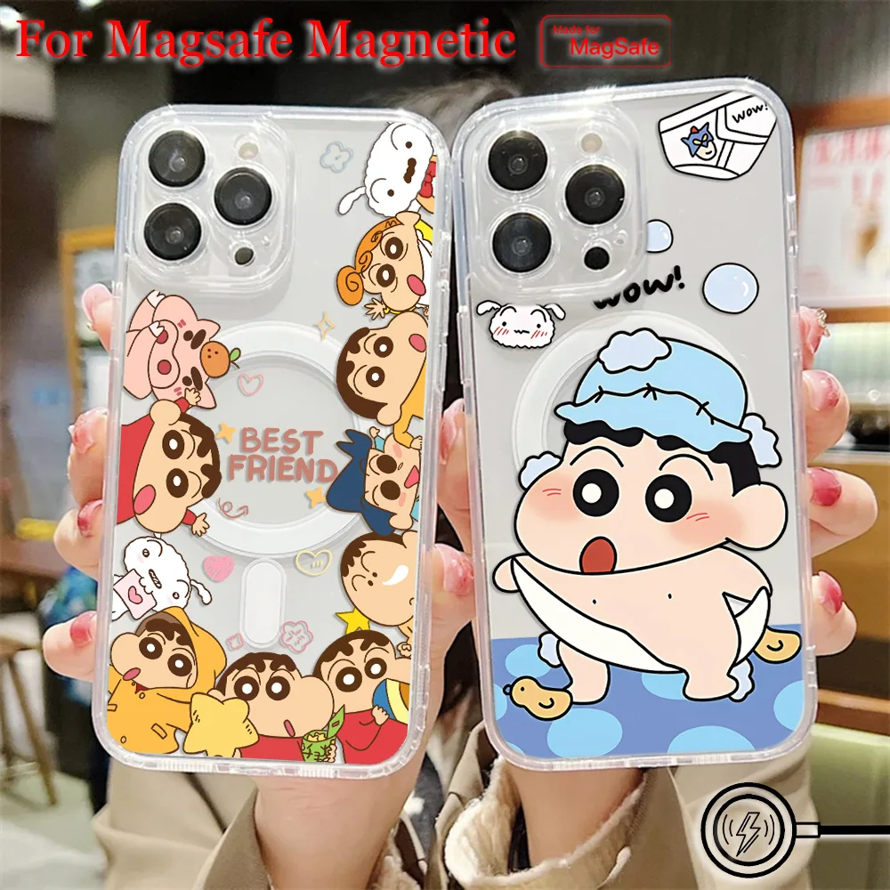 Funda de teléfono magnética con crayones de Anime Shin-chans Magsafe para Samsung Galaxy S25 S24 S23 S22 S21 S20 FE Plus Ultra 5G, funda transparente de TPU - imagen 2