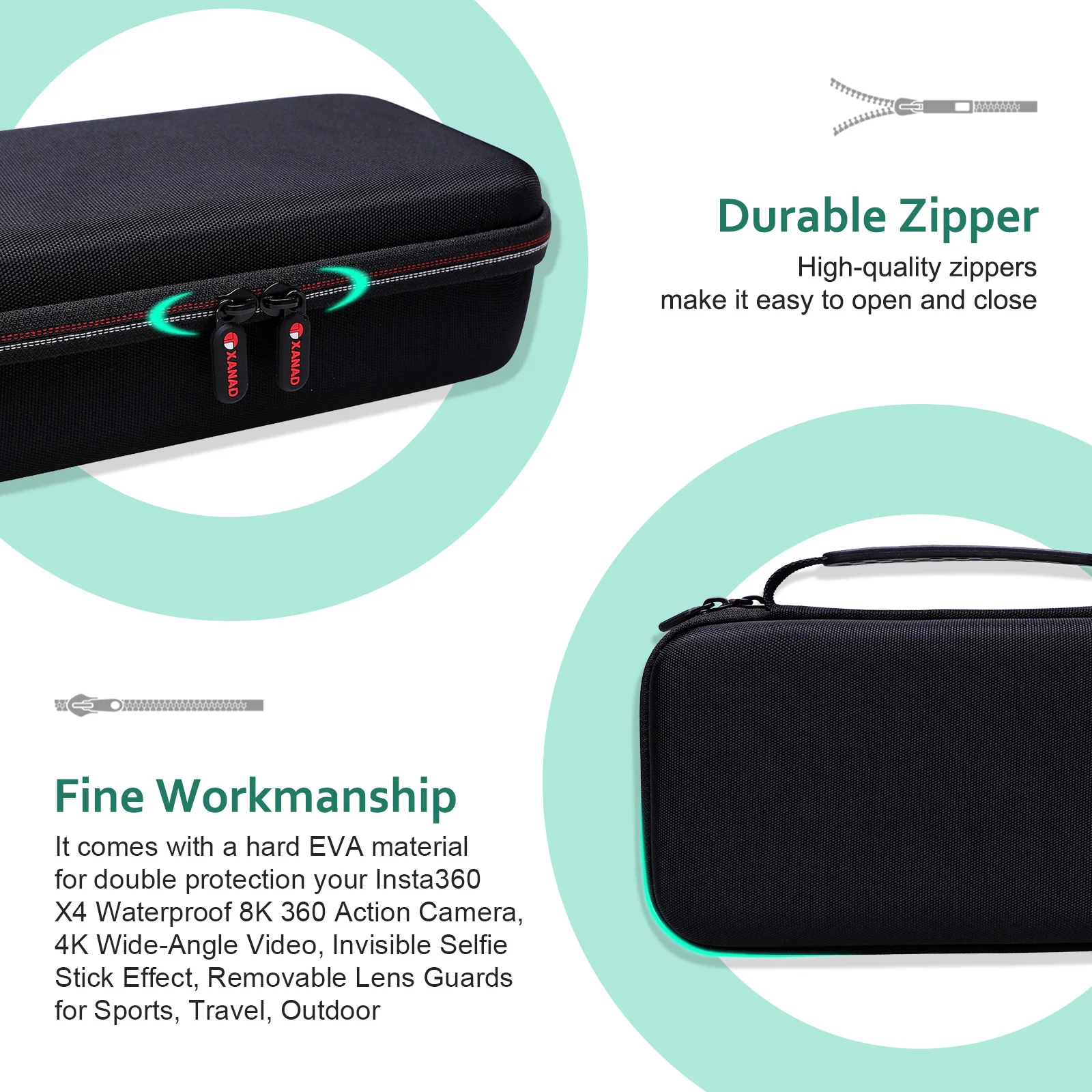 Estuche rígido para cámara de acción Insta360 X4, bolsa de almacenamiento EVA impermeable a prueba de golpes, bolsa de transporte de viaje (cámara no incluida) - imagen 3