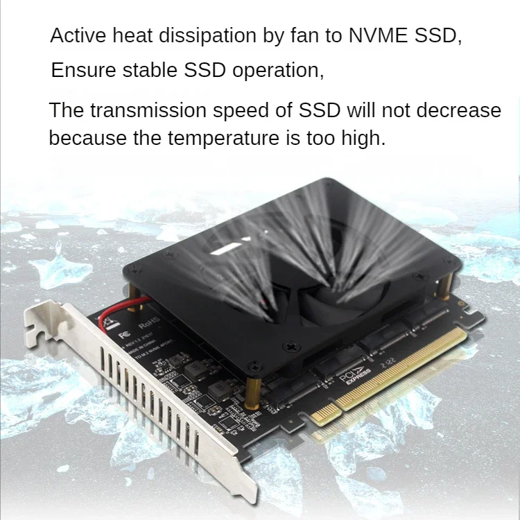 Pcie 4,0 3,0 X16 NVMe tarjeta RAID SSD de 4 discos M.2 M Key placa base PCI-e 16x adaptador de expansión de matriz tarjeta dividida con ventilador de refrigeración - imagen 5