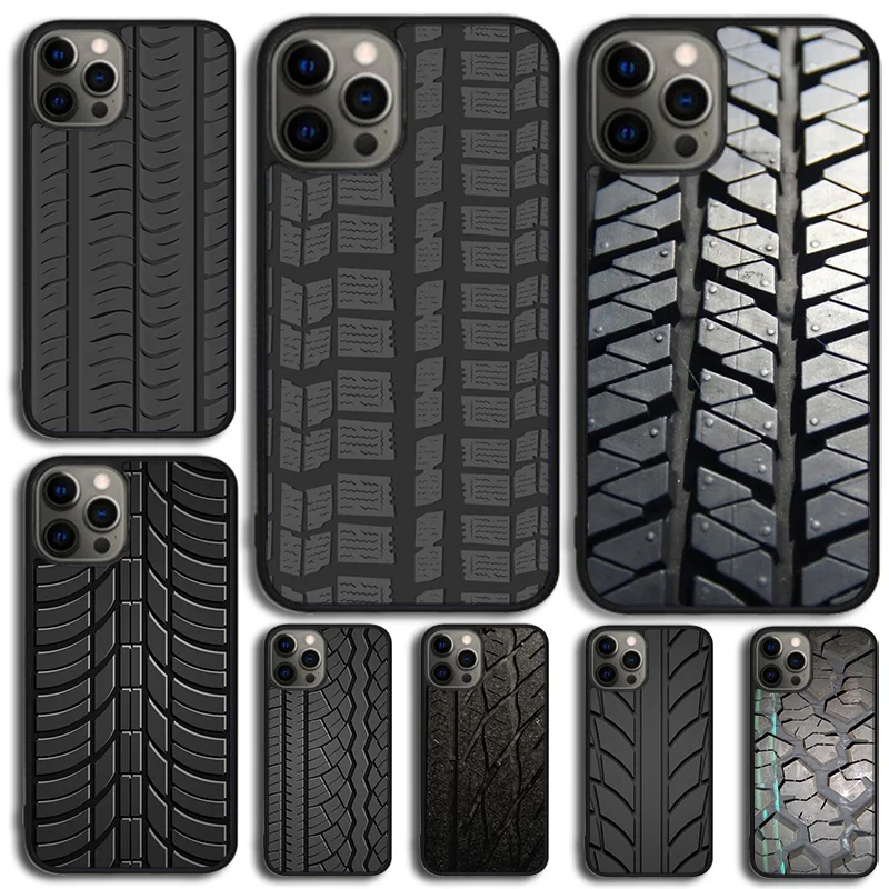 Funda de teléfono con textura de banda de rodadura de neumático negro para iPhone 17 Air 15 Pro MAX 16 Plus 14 11 12 13 Coque