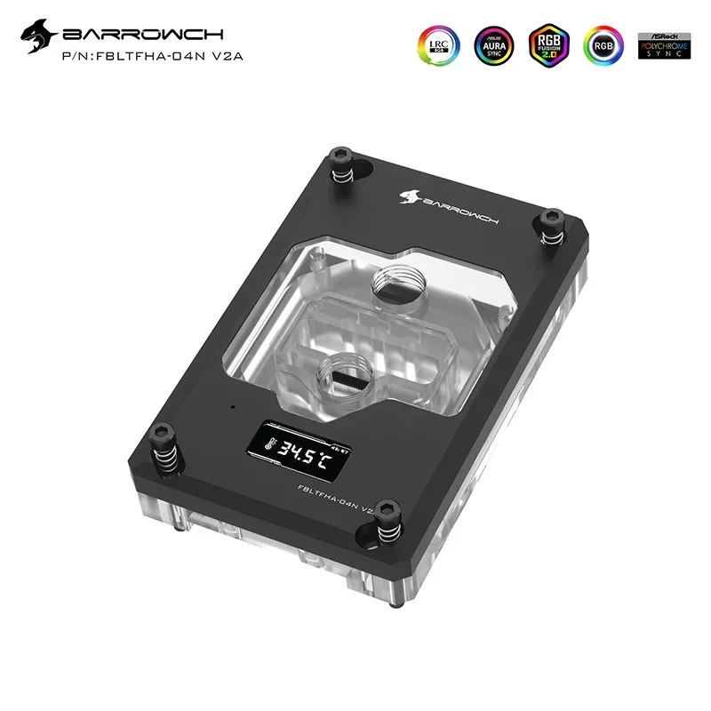 Barrowch CPU bloque de agua pantalla Digital TFT para AMD RYZEN AM4 AM3 + FM + plataforma 5V 3 pines soporte M/B AURA SYNC FBLTFHA-04N V2A - imagen 2