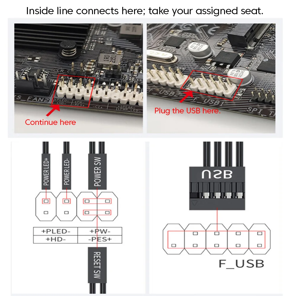 Interruptor de alimentación de PC externo, placa base de PC, arranque externo, USB 2,0, botón de encendido/apagado, Cable de extensión de 1,7 M, interruptor de inicio de reinicio - imagen 4
