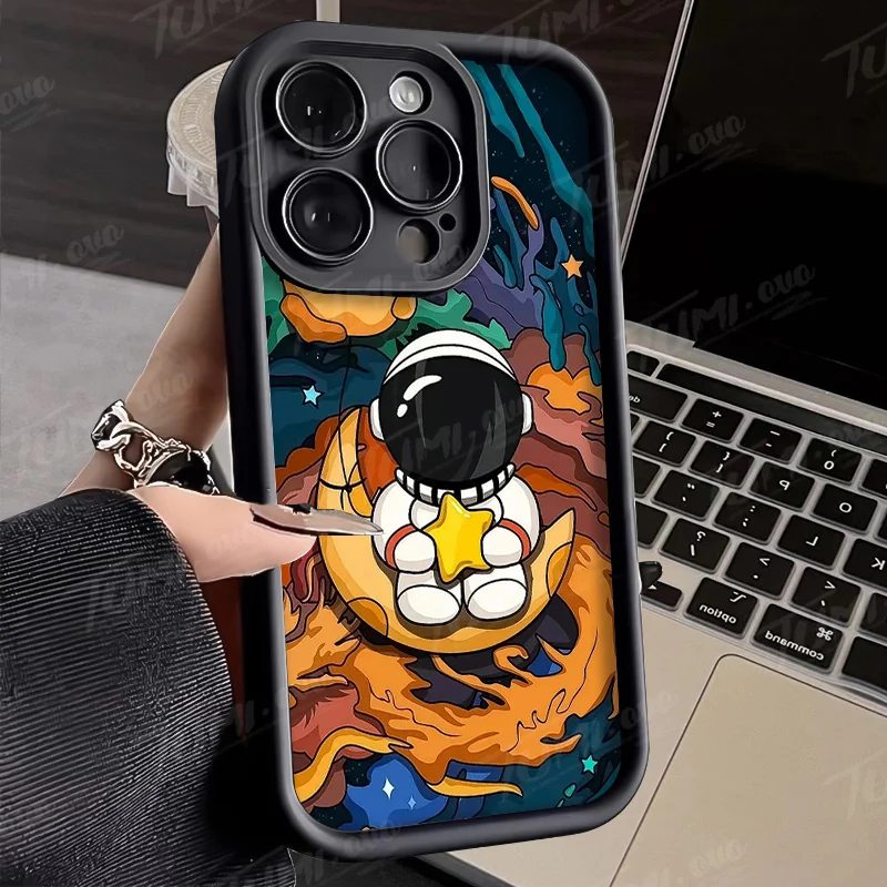 Funda de teléfono de silicona con dibujos animados de astronauta para Samsung Galaxy S24 Ultra S23 FE S22 S21 Plus FE A54 A34 A14 A73 A53 A33 5G, cubierta mate