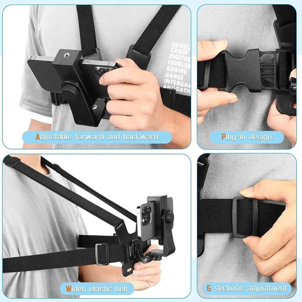 Soporte de Clip ajustable para teléfono, con correa para el pecho, soporte de fijación para cámara deportiva, cámara de teléfono móvil, accesorio de soporte negro, 1 ud. - imagen 3
