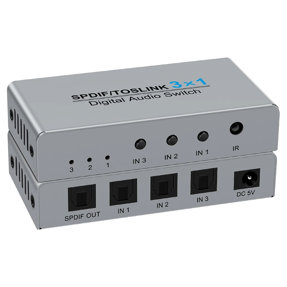 Conmutador Digital SPDIF/Toslink 3x1 con Control remoto IR Audio Digital SPDIF Toslink conmutador de fibra óptica 3 en 1 salida para PS5 - imagen 3
