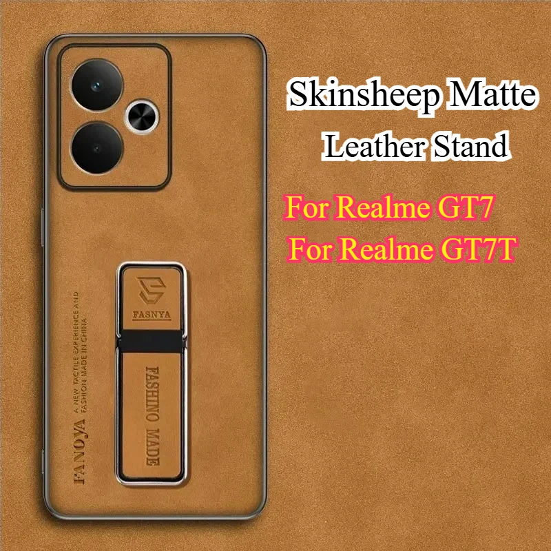 Funda de teléfono GT7 de piel de oveja con soporte para Realme GT 7T 7 T, funda trasera con soporte magnético mate a prueba de golpes para Realme GT7T