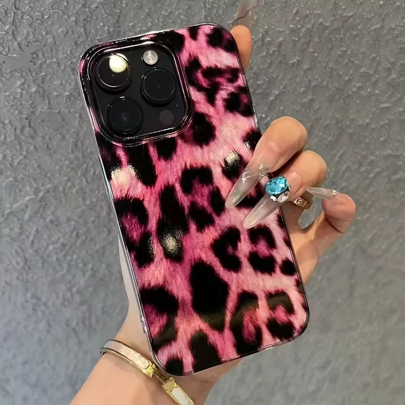 Funda de teléfono con textura de concha y estampado de leopardo de lujo para iPhone 17 Pro Max 16 15 14 Plus 13 12 Pro Max 16e 17Air 13Pro 7 8 Plus