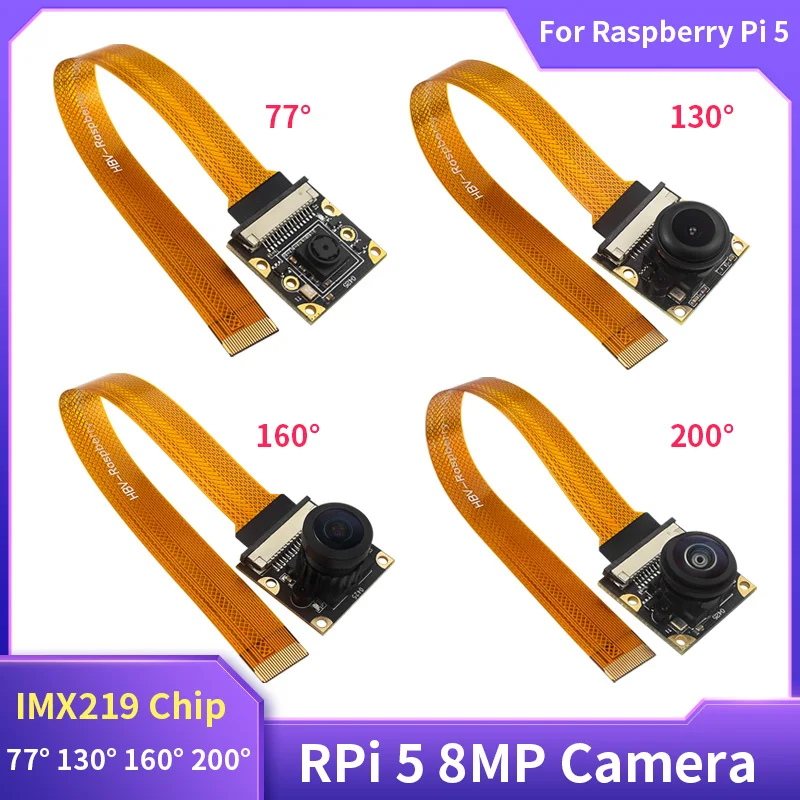 Cámara Raspberry Pi 5 de 8 MP 77 °   130 °   160 °   200 °   Cámara web IMX219 Sensor Chip Interfaz CSI para Raspberry Pi 5 Zero W 2W