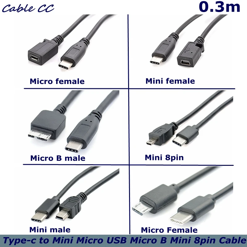 Tipo-C Micro USB Mini USB Macho Hembra Micro B Mini 8pin Teléfono Móvil Ordenador Disco Duro Móvil Nikon Cable Datos Cámara - Vista principal del producto