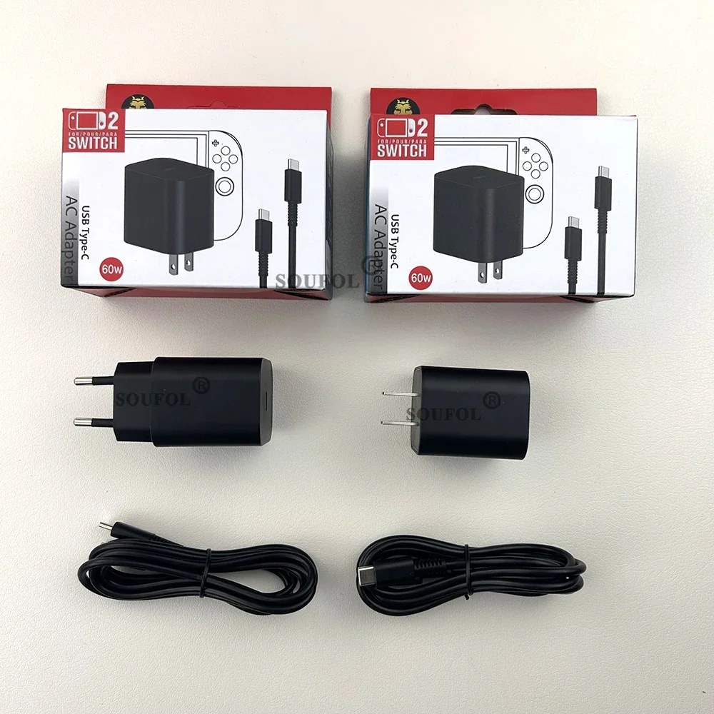 Cargador rápido de 60W para consola de juegos Switch, enchufes estándar, accesorios de fuente de alimentación para enchufe de EE. UU./UE - imagen 2