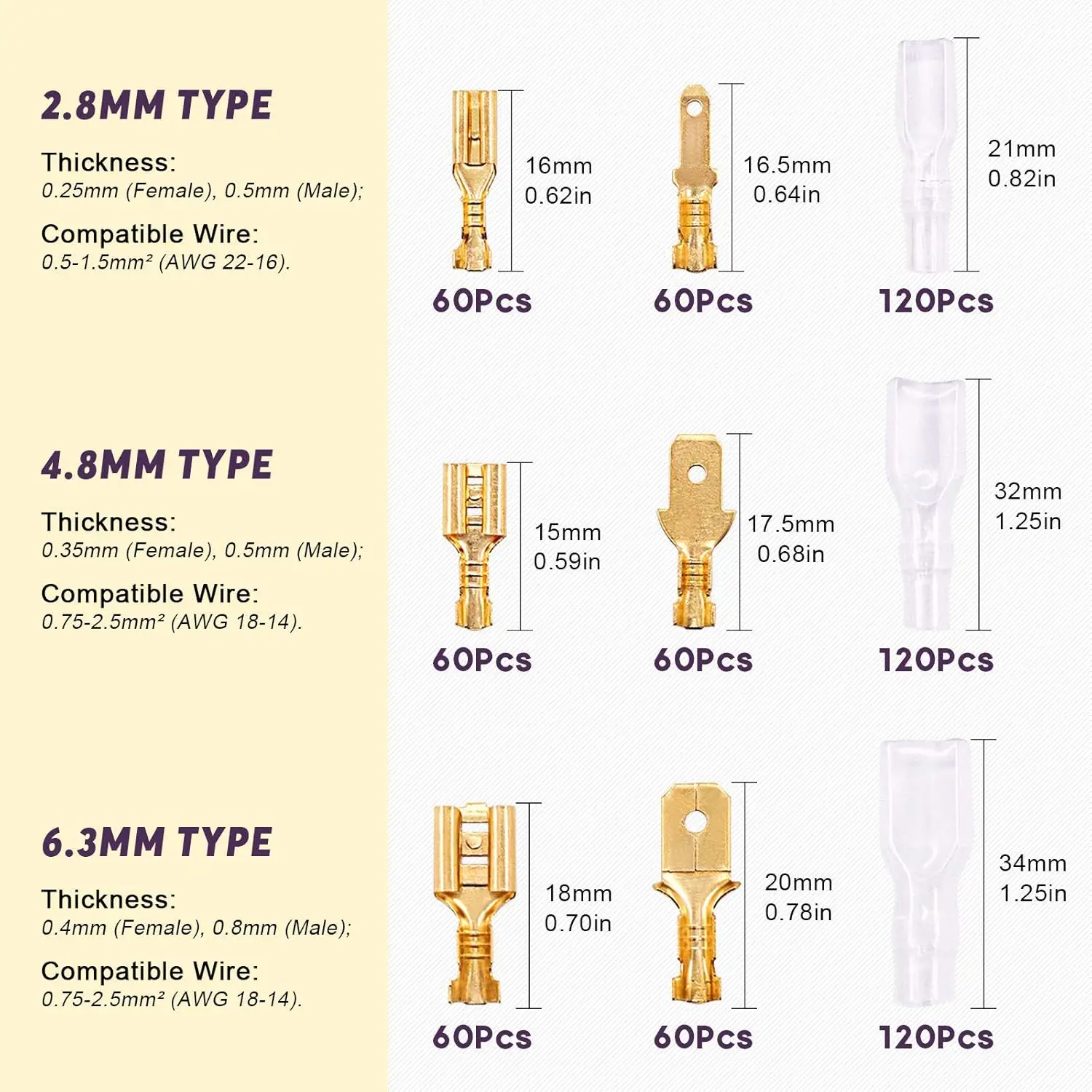 720 Uds oro 2,8/4,8/6,3mm macho y hembra conectores rápidos bloque de terminales de engarzado de cable con Kit surtido de manguitos aislantes - imagen 2